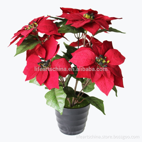 45cm 7 heads poinsettia bonsai with moss, artificial flower, Christmas decorative flower